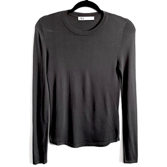 Zara Charcoal Grey Long Sleeve Knit Shirt - Picture 1 of 5